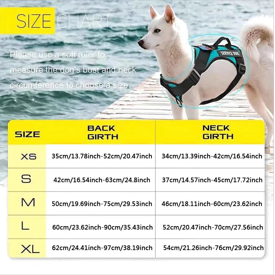Reflective Service Dog Vest Harness with Patches