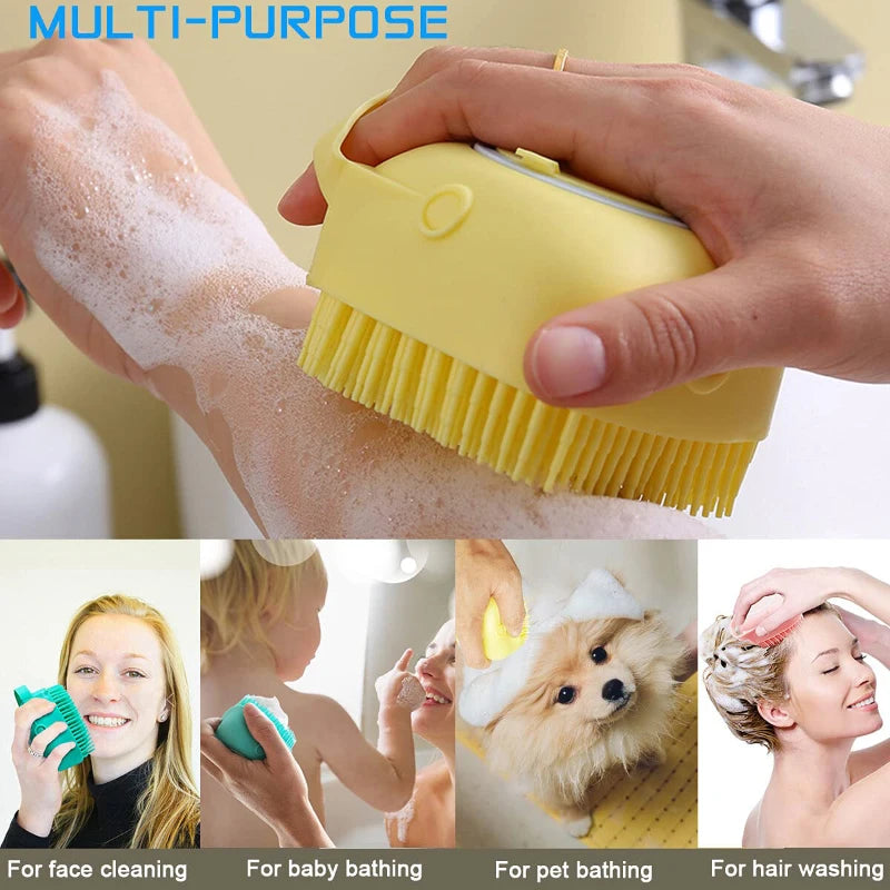 Grooming Brush with Shampoo Dispenser | 3-in-1 Pet Bath Tool