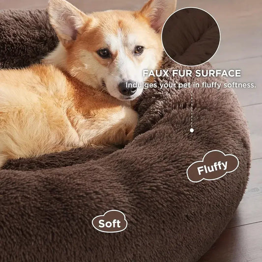Round Plush Dog & Cat Bed – Washable Pet Sofa