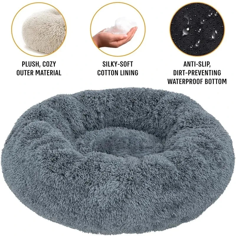 Round Plush Dog & Cat Bed – Washable Pet Sofa