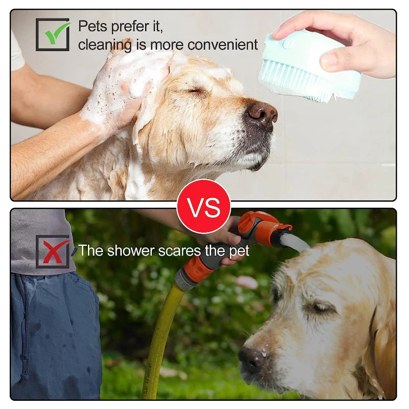 Grooming Brush with Shampoo Dispenser | 3-in-1 Pet Bath Tool
