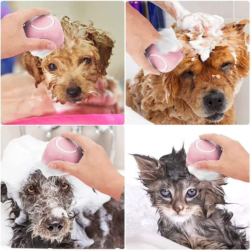 Grooming Brush with Shampoo Dispenser | 3-in-1 Pet Bath Tool